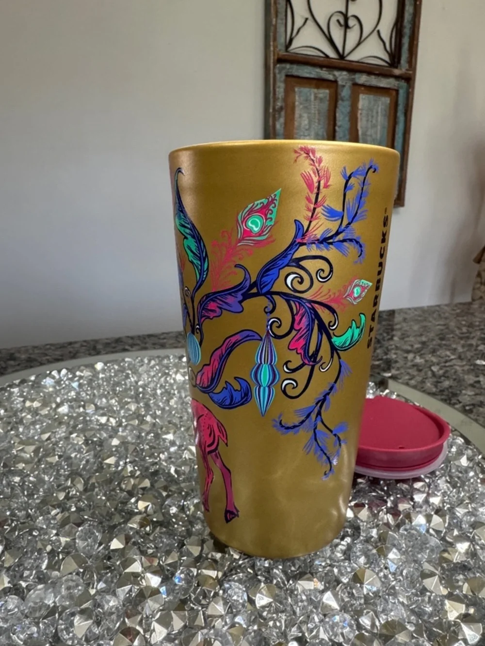 Starbucks 2024 holiday pink gold deer Tumbler with Multicolor Floral NWT